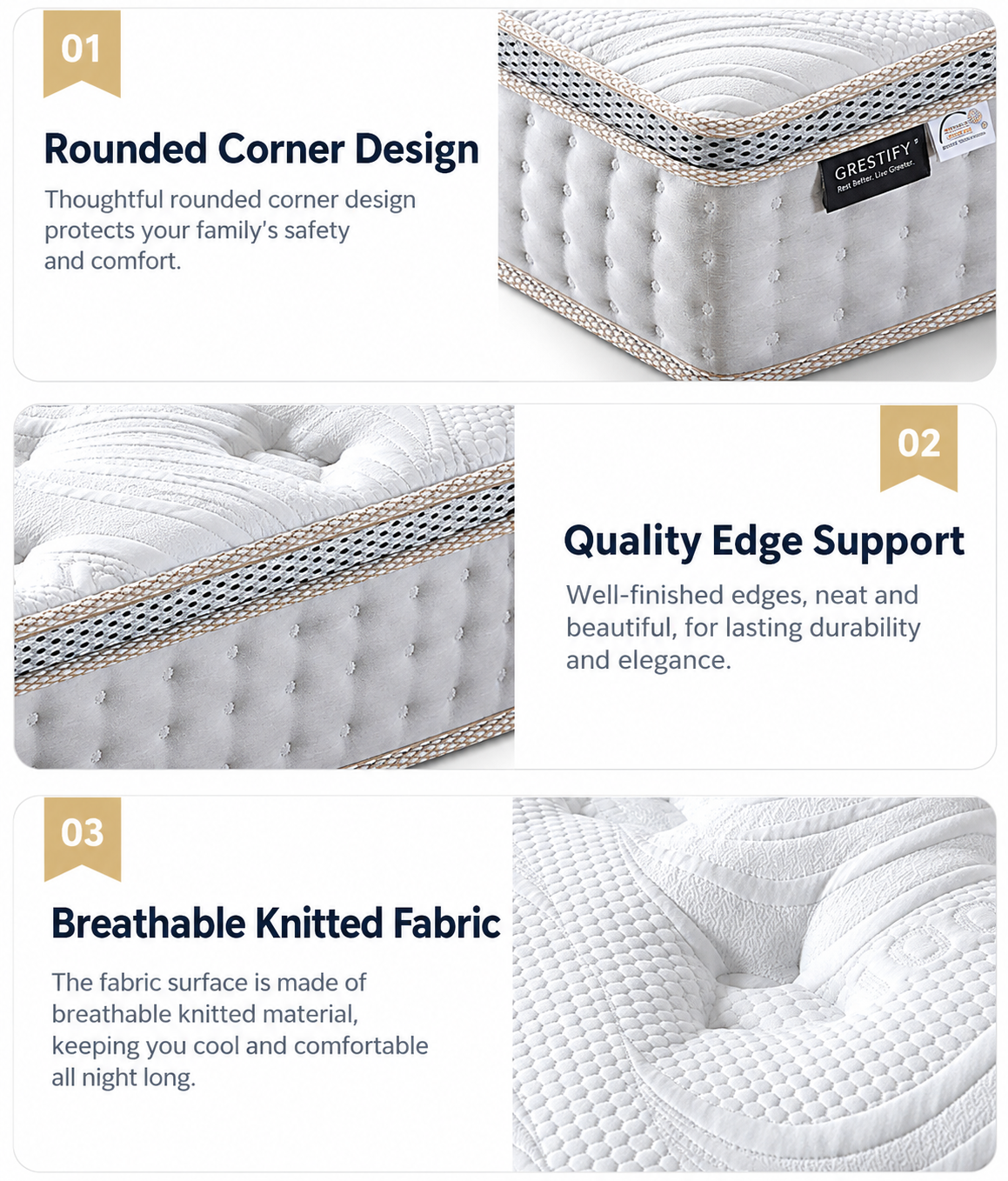 GR202 Mattress — 180×200 cm, GRESTIFY Hybrid Mattress with Natural Latex, Quiet Pocket Springs & Breathable Knitted Fabric - Image 2