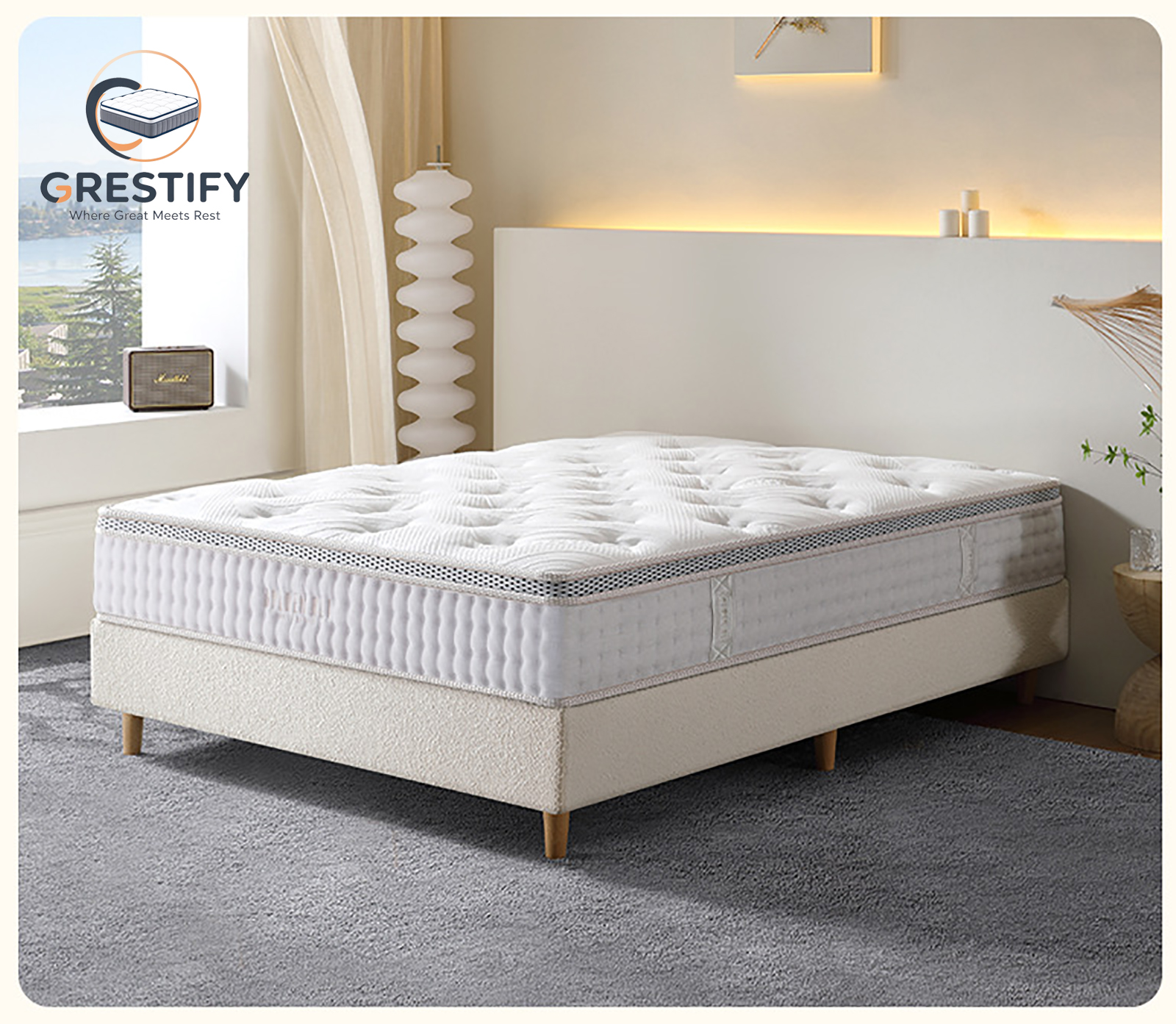 GRESTIFY Hybrid Mattress with Natural Latex, Quiet Pocket Springs & Breathable Knitted Fabric