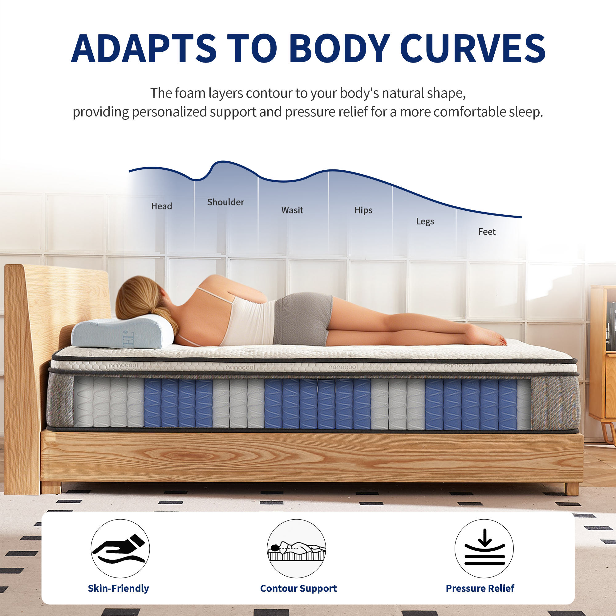 12 Inch Hybrid Mattress Gray, 10-Layer Pocket Spring - Image 2