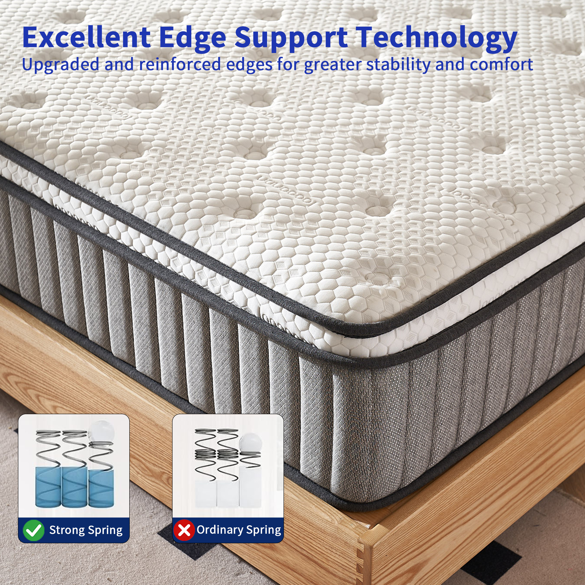 12 Inch Hybrid Mattress Gray, 10-Layer Pocket Spring - Image 9