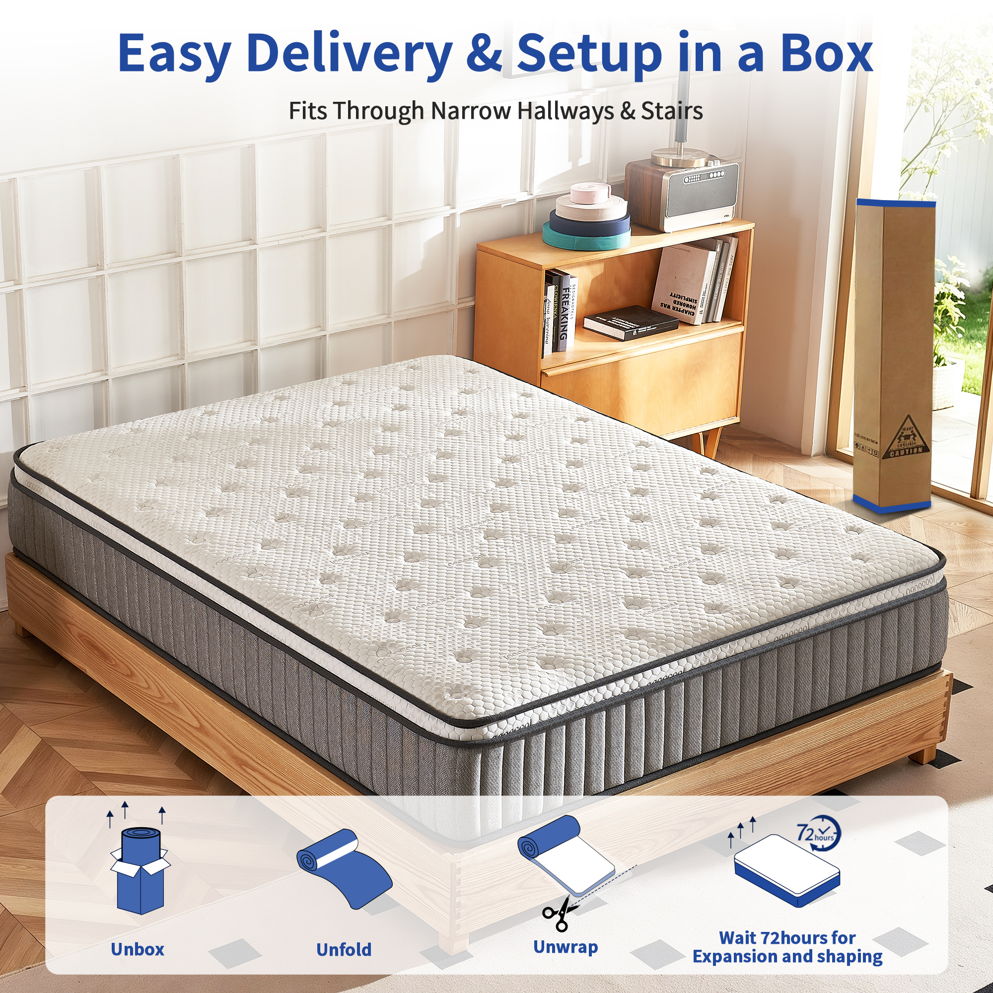 12 Inch Hybrid Mattress Gray, 10-Layer Pocket Spring - Image 3