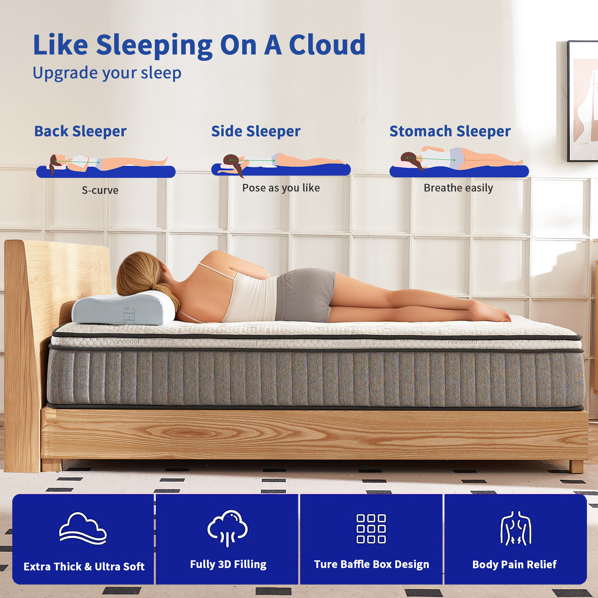 12 Inch Hybrid Mattress Gray, 10-Layer Pocket Spring - Image 10