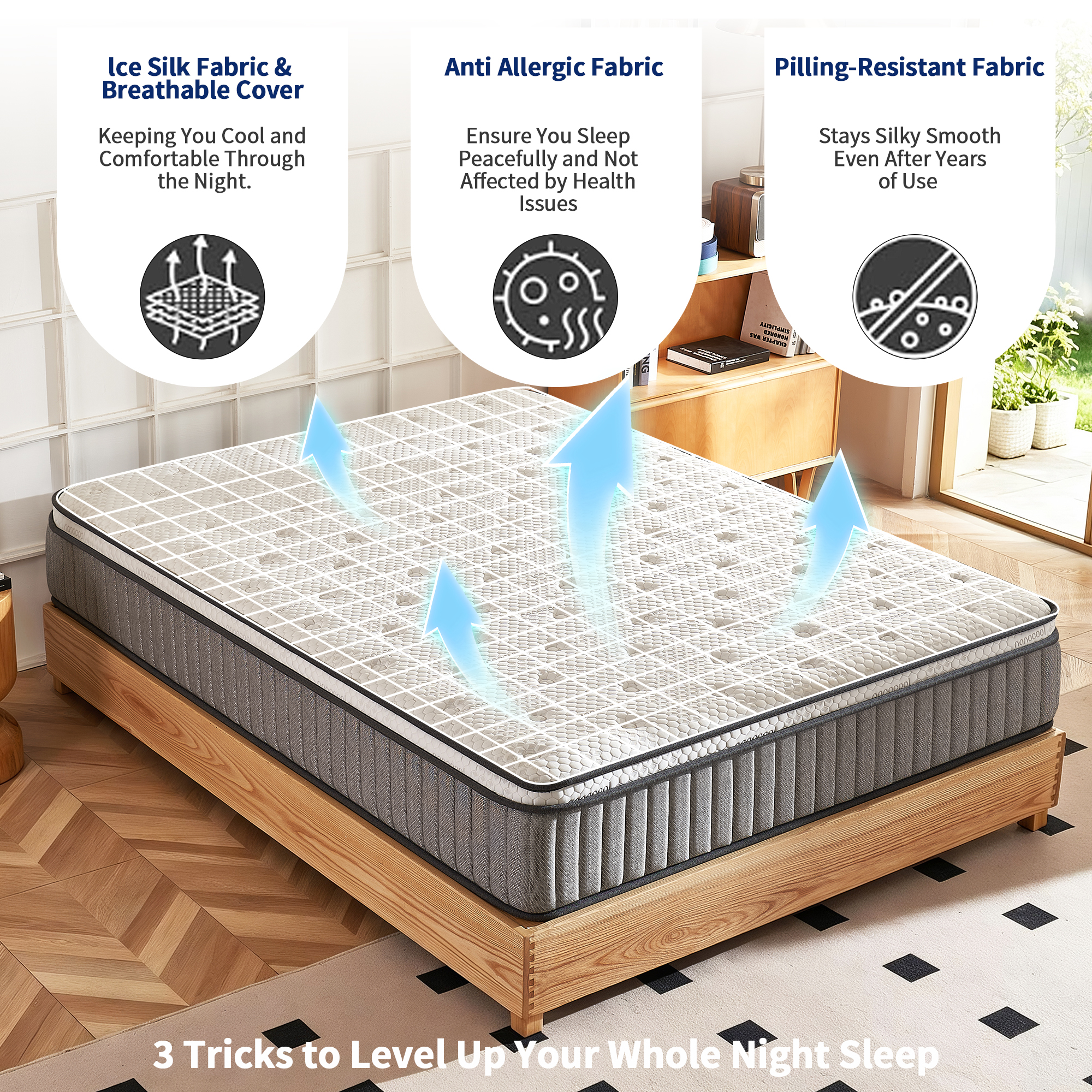 12 Inch Hybrid Mattress Gray, 10-Layer Pocket Spring - Image 8